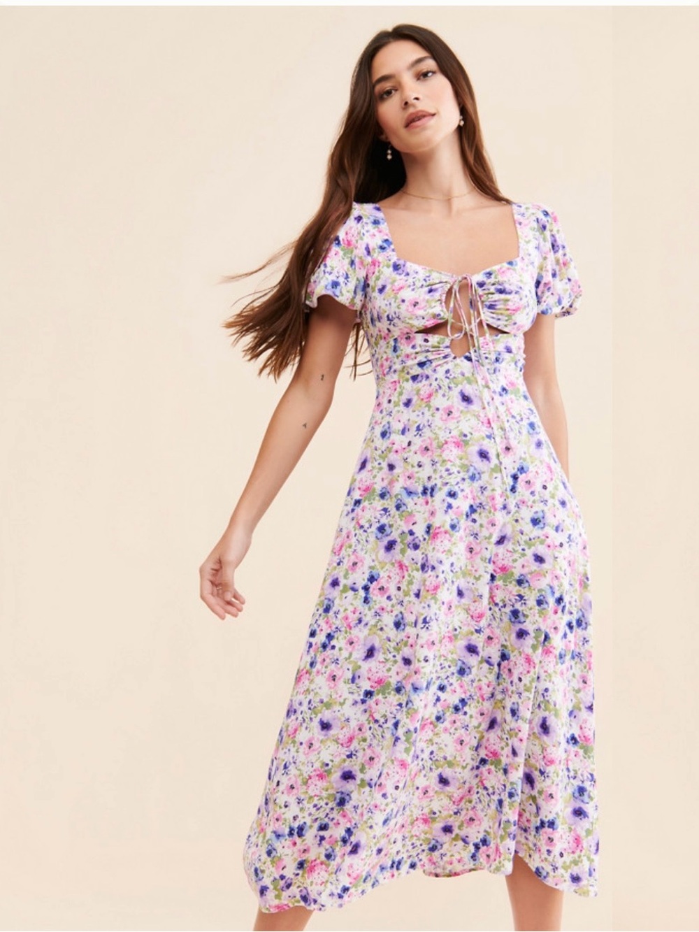 NWT ASTR The Label Floral Midi Tie Front Dress